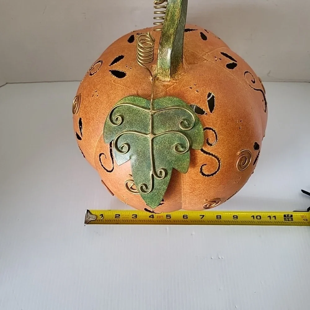 Vintage Halloween Jack-O-Lantern‎ Metal Art Deco Pumpkin Illuminate Pierced